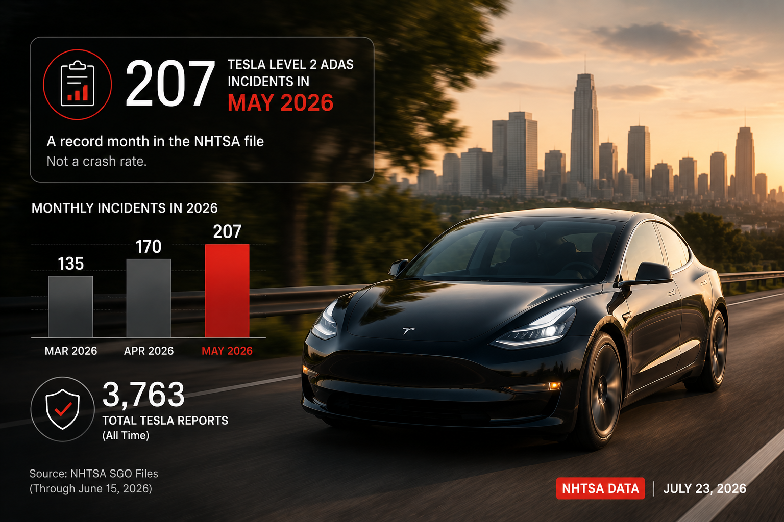 Tesla ADAS Crashes Hit 207, What Can We See From the Data?