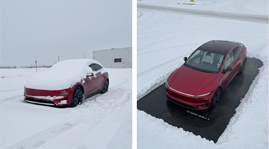 Tesla Winter Weather Snow Melt Test: How Long It Takes to melt 8 Inches of Snow