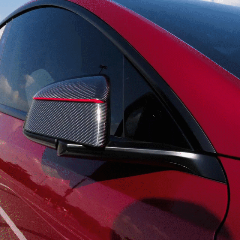 Model Y Juniper Real Carbon Fiber Rear Spoiler Wing & Side Mirror Covers & T-E-S-L-A Lettering Tailgate Emblem Decal