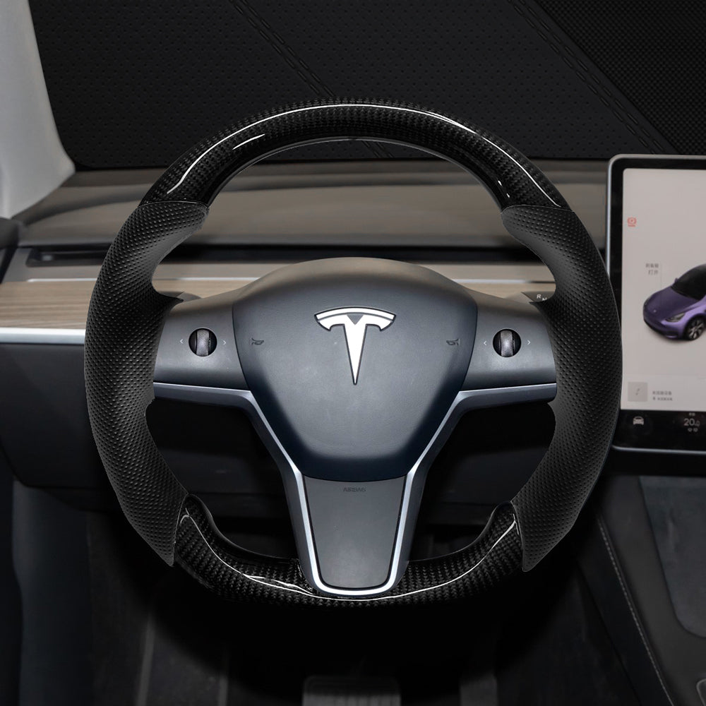 EVBASE Customized Carbon Fiber Steering Wheel for Model 3 Y Tesla Accessories
