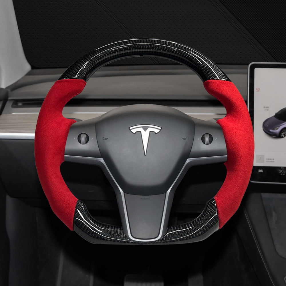 EVBASE Customized Carbon Fiber Steering Wheel for Model 3 Y Tesla Accessories