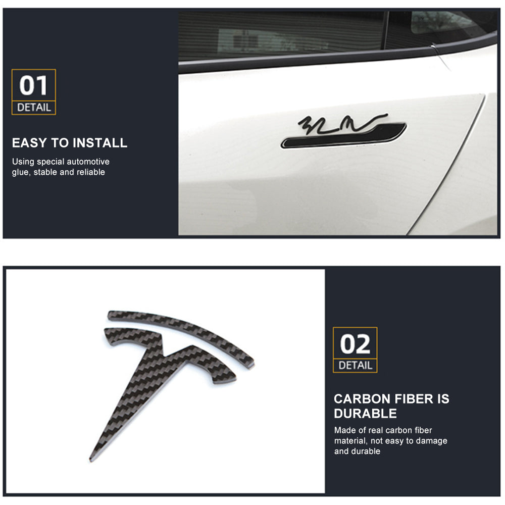 Emblem Sticker for Tesla Front Trunk/Rear Trunk Logo Decal Cover Real Carbon Fiber