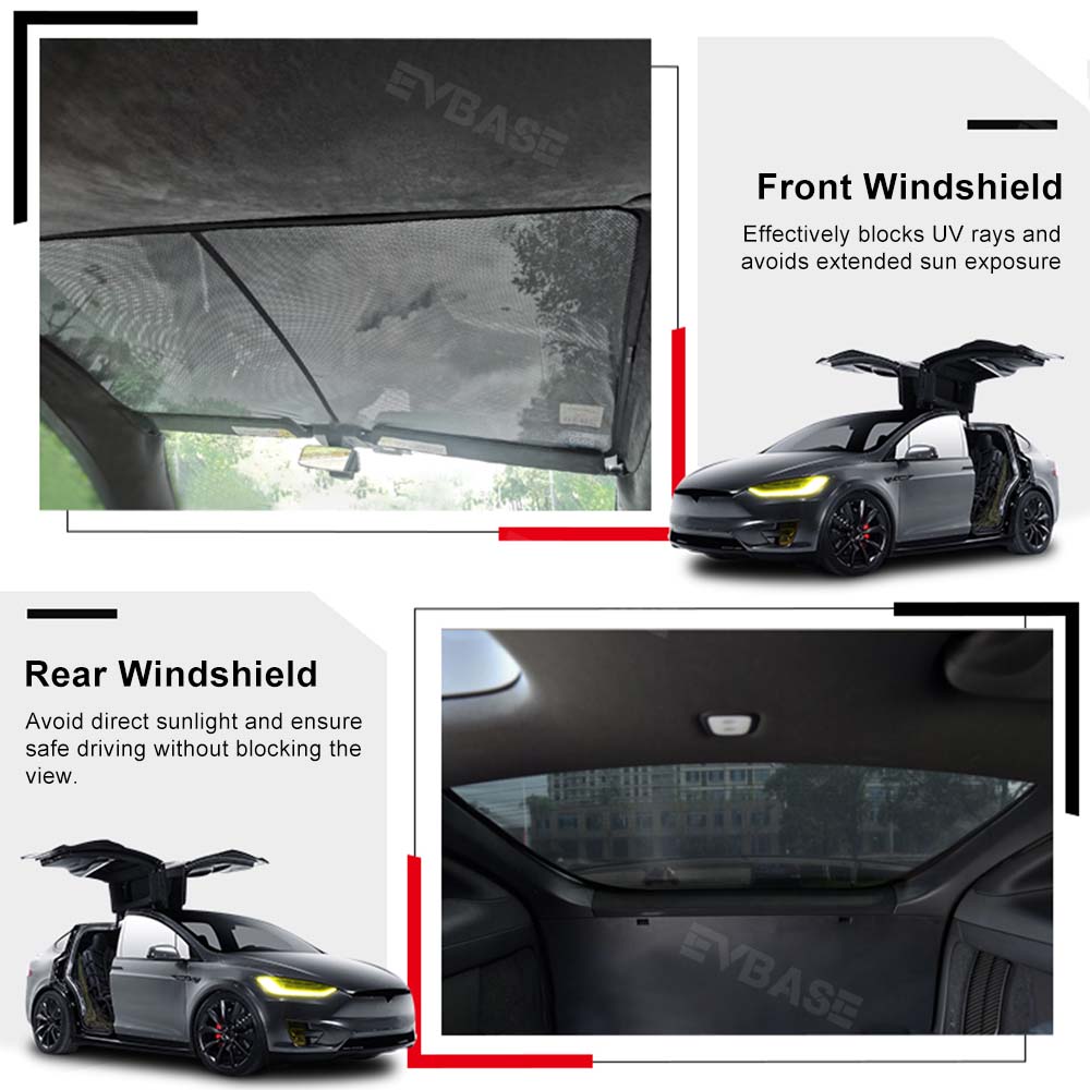 EVBASE Model X Sunshades Insulation Windshield Heatshield Glass Roof Skylight Shades Privacy Sun Visor For Tesla