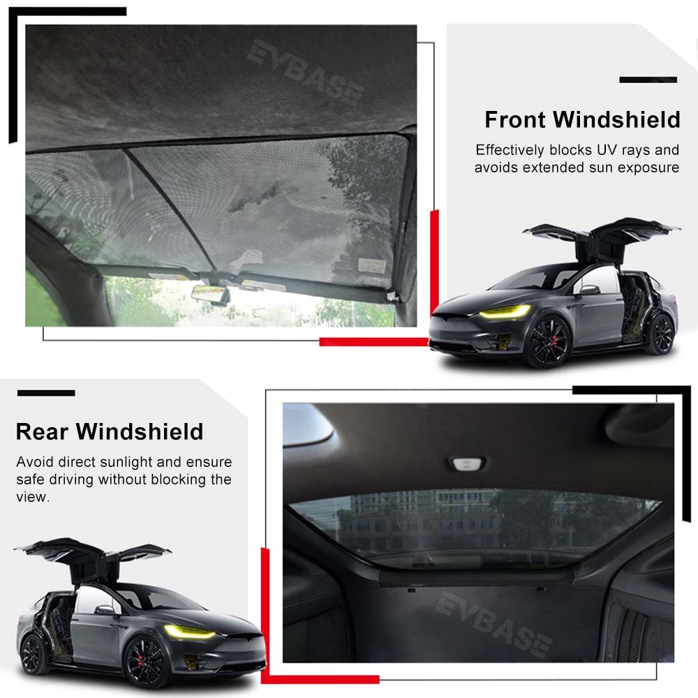 EVBASE Tesla Model X Sunshades Insulation Windshield Heatshield Glass Roof Skylight Shades Privacy Sun Visor