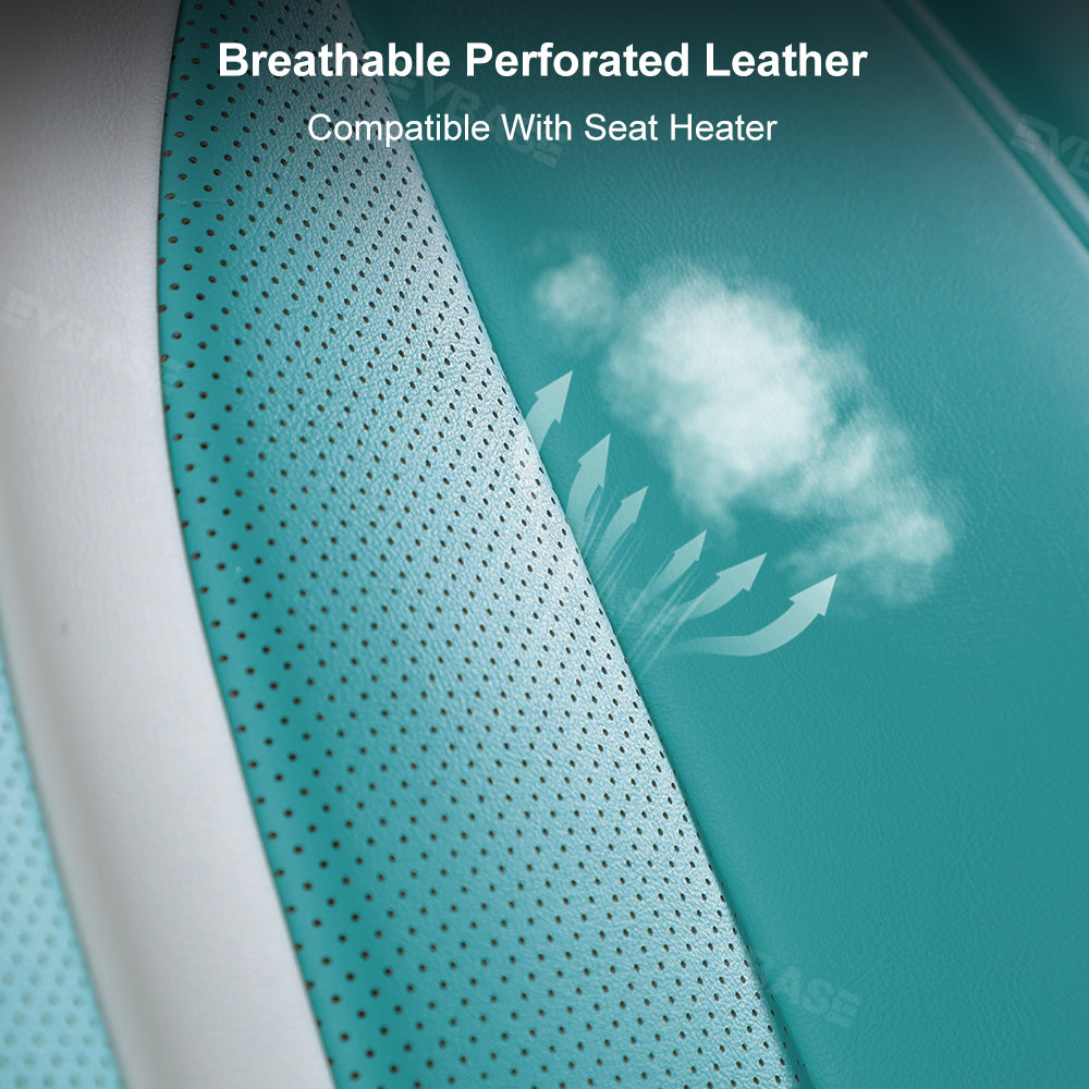 Model 3 Y Seat Covers Breathable NAPPA Leather Seat Protector Tiffany Blue & White All Set for Tesla