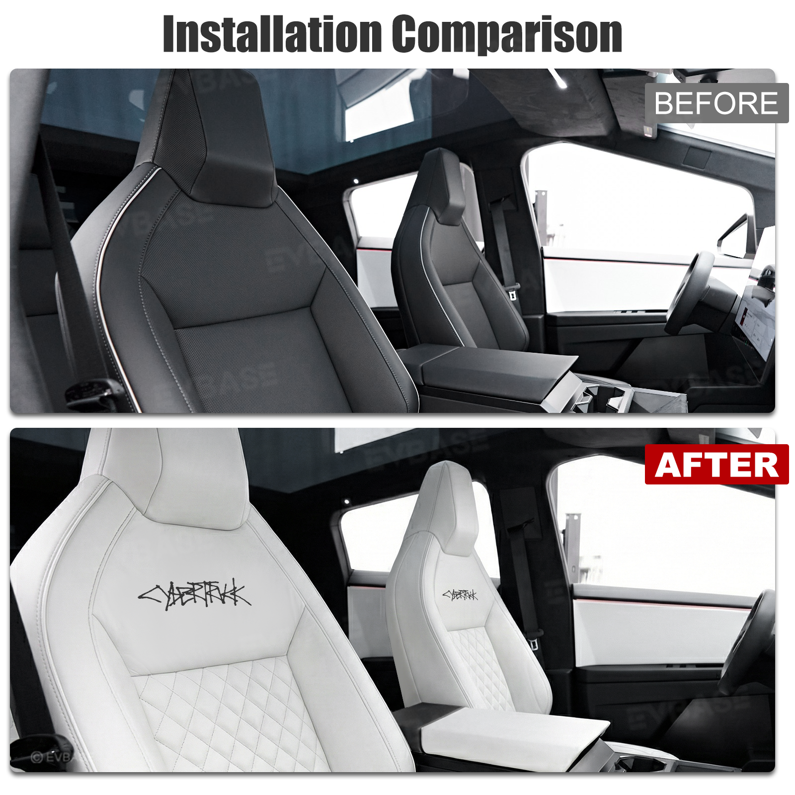 Cybertruck Seat Covers NAPPA Leather Custom Full Coverage Seat Protector Airbag Compatible with Diamond Quilted Design