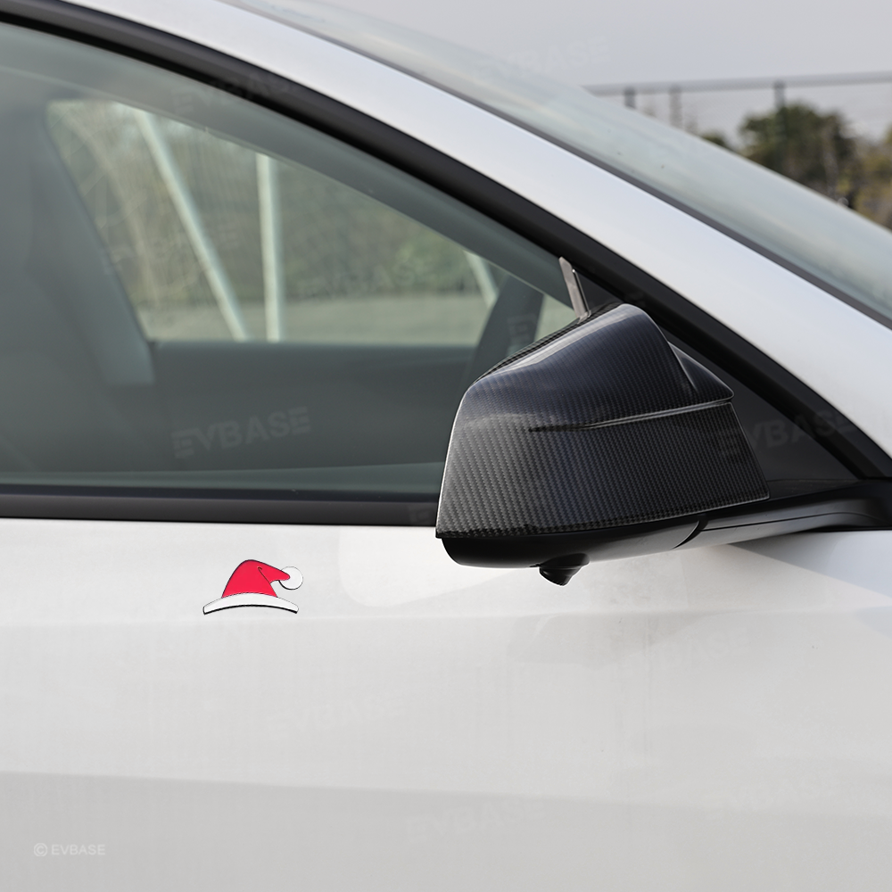 Christmas Holiday Car Decor Headrest Hat LED Christmas Wreath Lighted Snowman Plush Figurines 3D Xmas Emblem Stickers for Tesla