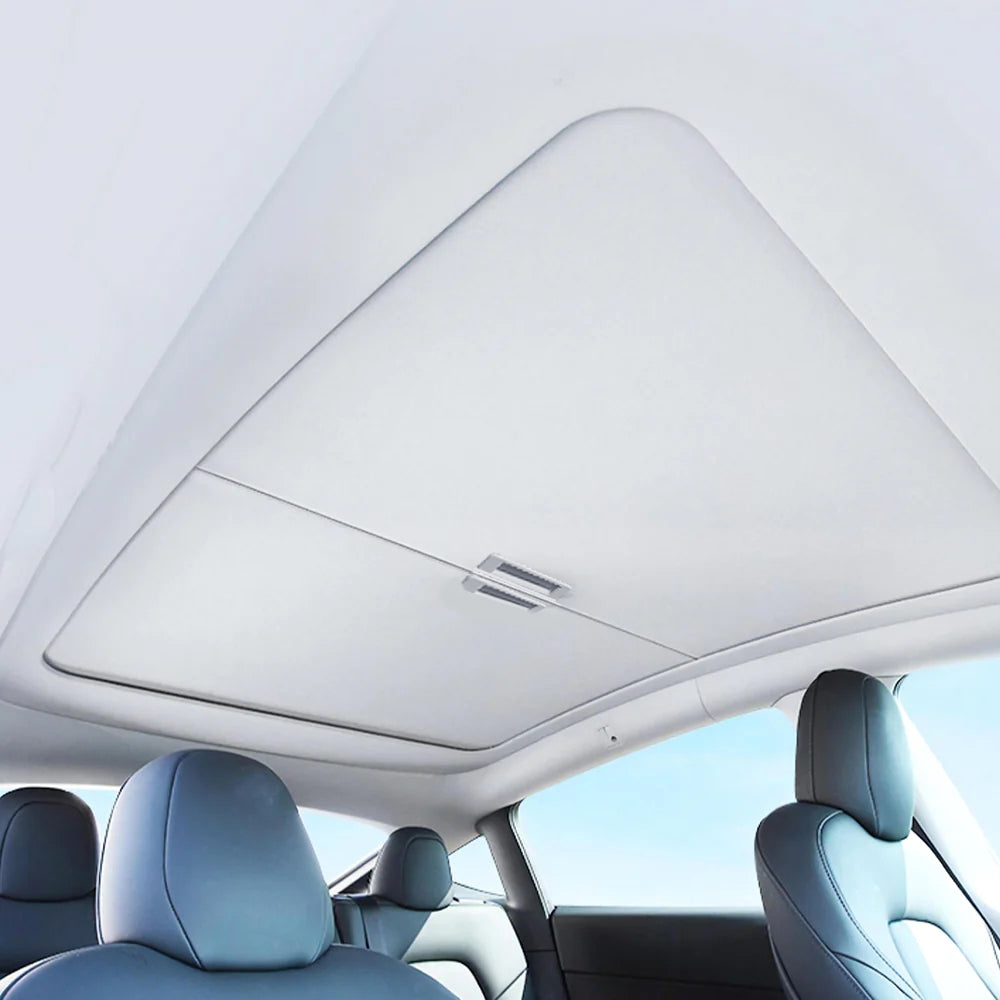 Tesla Model 3/Y Retractable Sunshade Glass Roof Sunshade with Roll Fabric Style|EVBASE