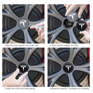 EVBASE Tesla Logo Model 3/Y LED Logo Center Caps Wheel Hub Caps Cover 4PCS
