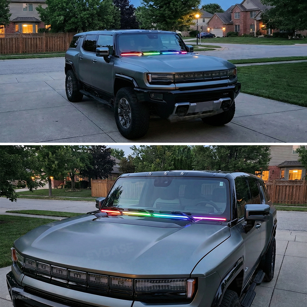 Hummer EV Dashboard Ambient Lighting Windshield RGB Streamer Light Strip with Dual-Side Illumination & LED Sync to Music & Noise-Reducing Seal Design