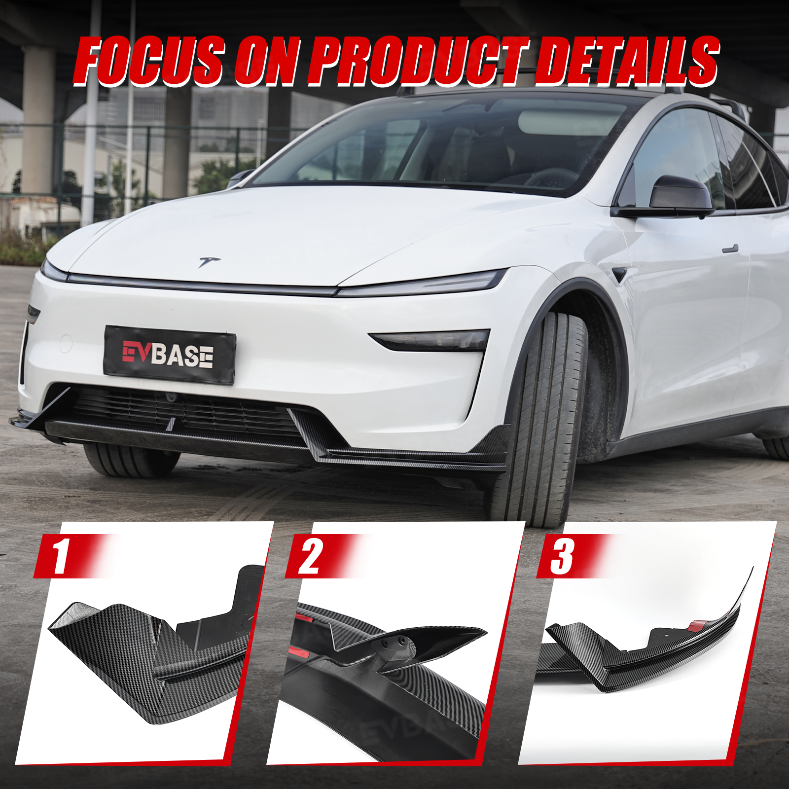 Tesla Front Lip For Model Y Juniper V Style Front Splitter ABS Front Apron Body Kit