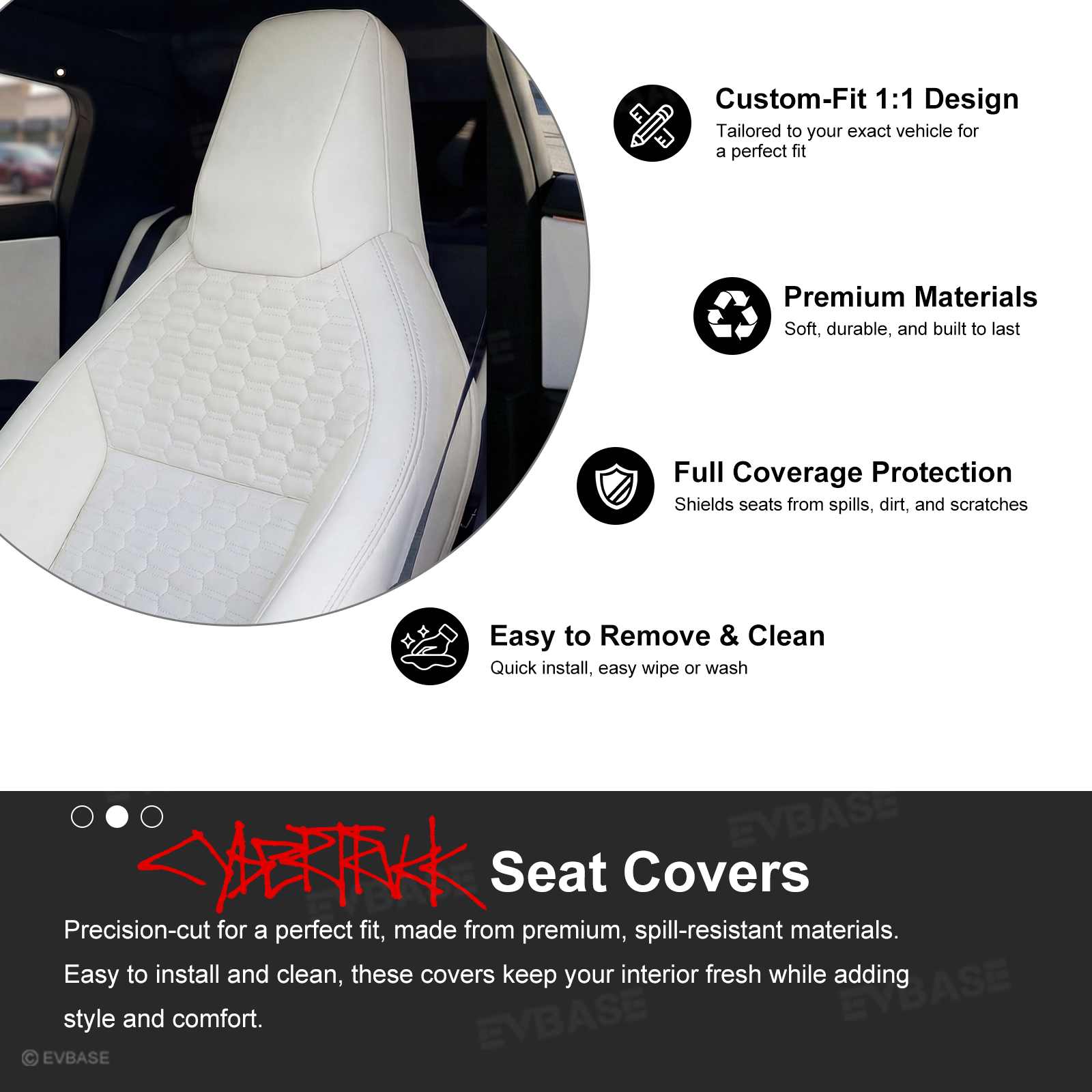 Cybertruck Seat Covers NAPPA Leather Seat Protector with Cyber Quilt Interior Design