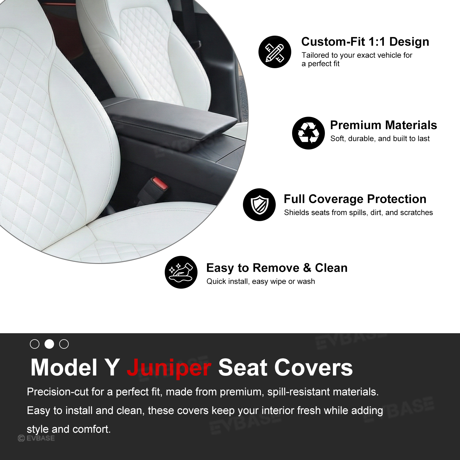 Model Y Juniper Seat Covers NAPPA Leather Full Coverage Seat Protector with Diamond Quilted Design