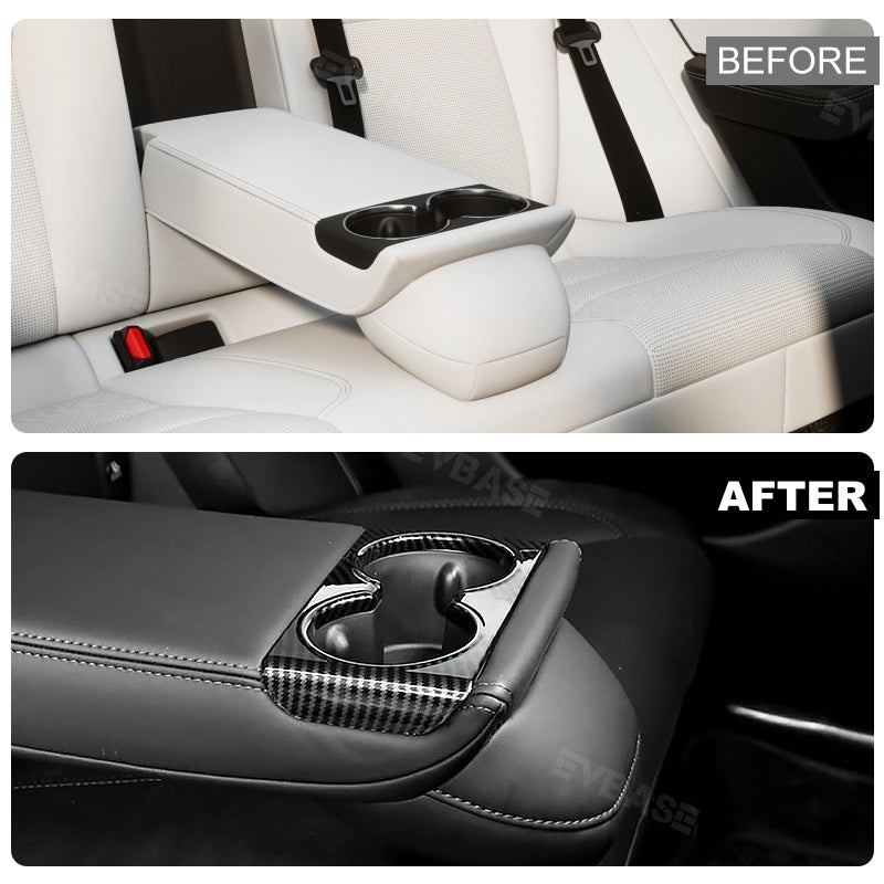 Model Y Juniper Cup Holder Trim Rear Armrest Real Carbon Fiber Cover Center Console Overlay Panel for Tesla