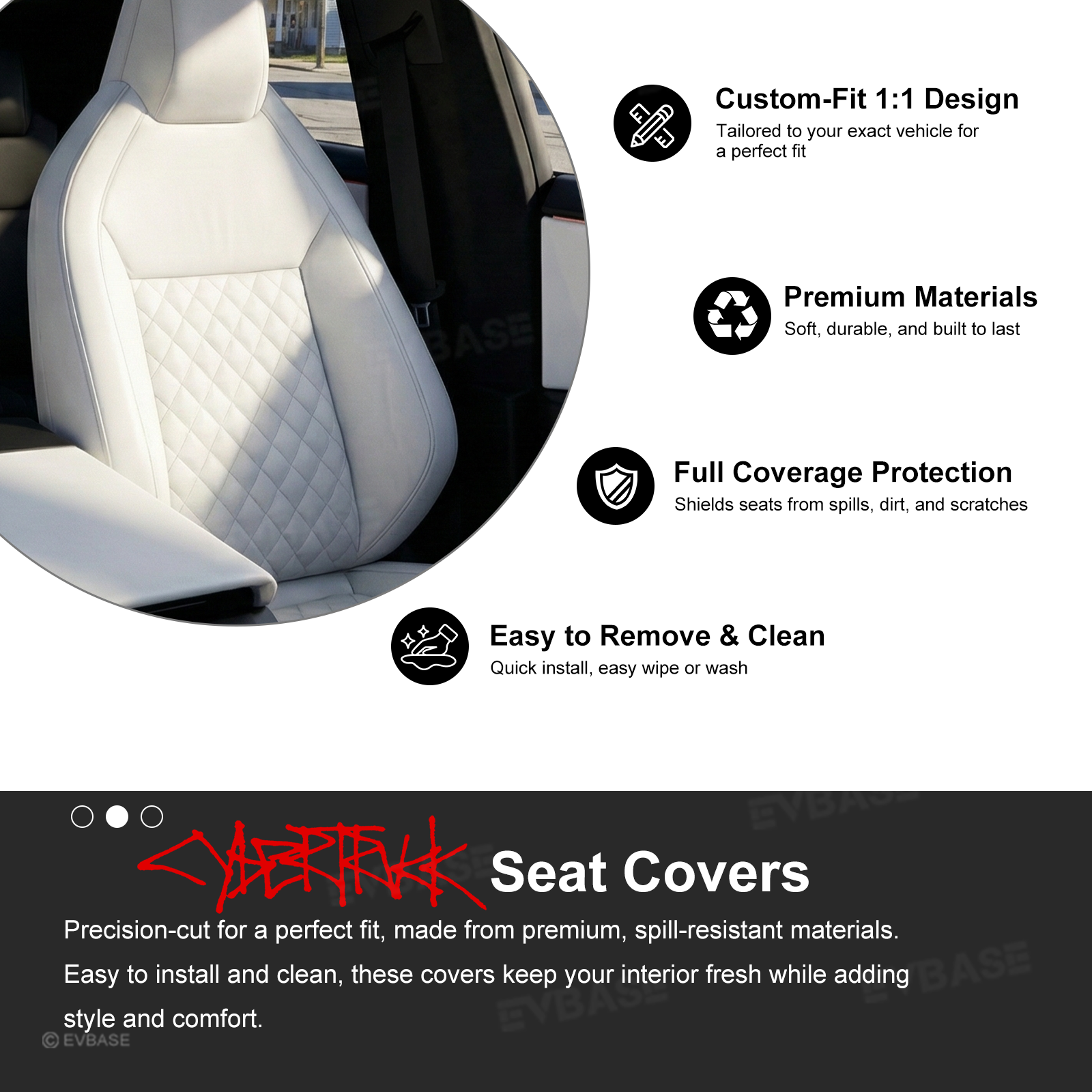 Cybertruck Seat Covers NAPPA Leather Custom Full Coverage Seat Protector Airbag Compatible with Diamond Quilted Design