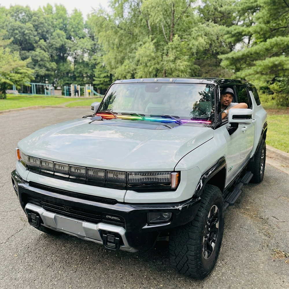 Hummer EV Dashboard Ambient Lighting Windshield RGB Streamer Light Strip with Dual-Side Illumination & LED Sync to Music & Noise-Reducing Seal Design