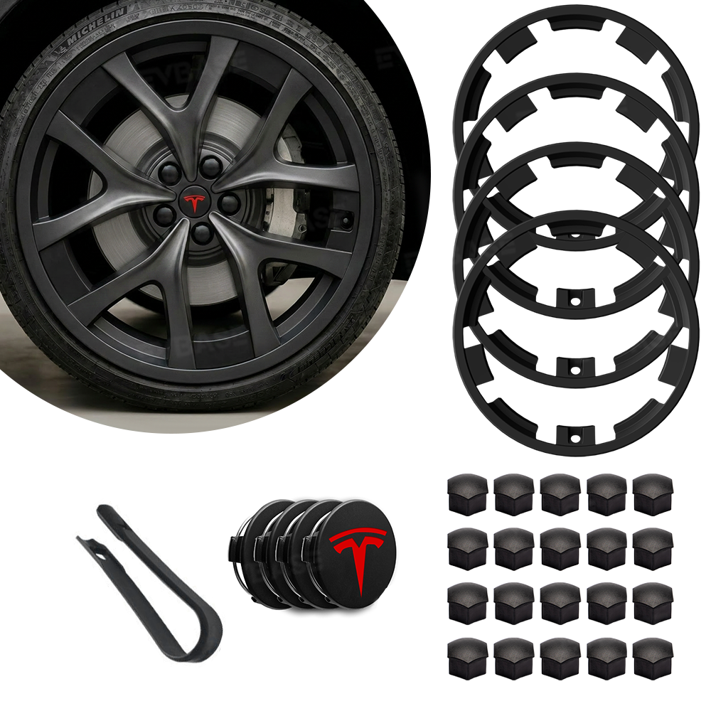 Model Y Juniper Performance Wheel Rim Protector & Wheel Center Caps Kit & Lug Nut Covers for Tesla 21" Arachnid 2.0 Wheels