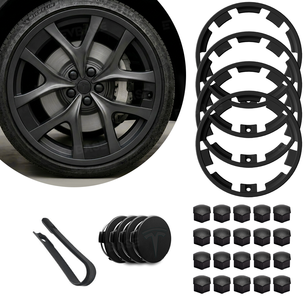 Model Y Juniper Performance Wheel Rim Protector & Wheel Center Caps Kit & Lug Nut Covers for Tesla 21" Arachnid 2.0 Wheels