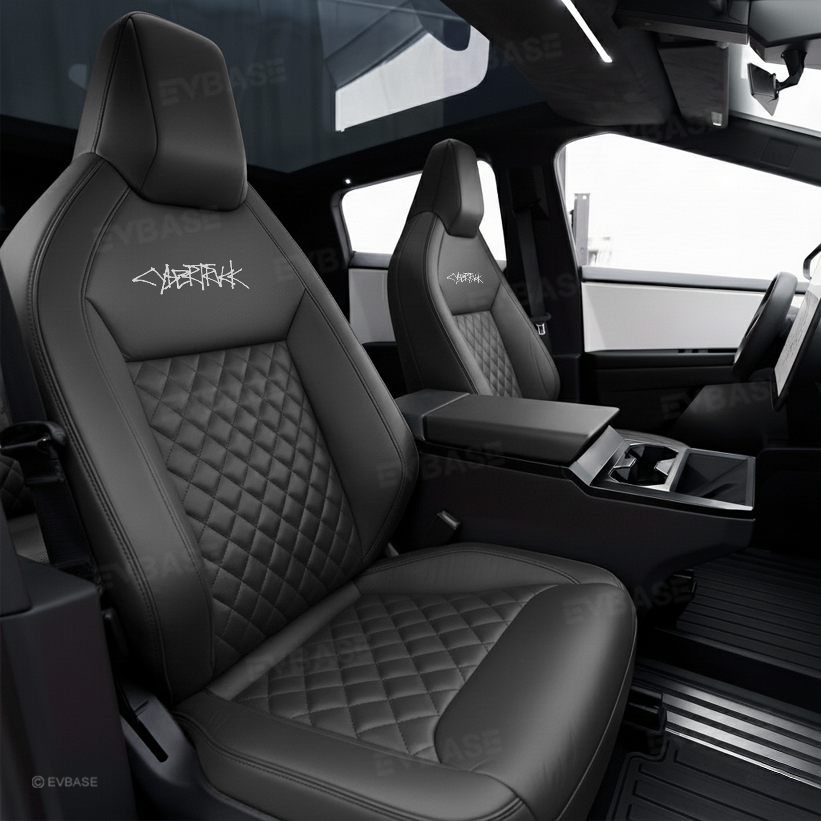 Cybertruck Seat Covers NAPPA Leather Custom Full Coverage Seat Protector Airbag Compatible with Diamond Quilted Design