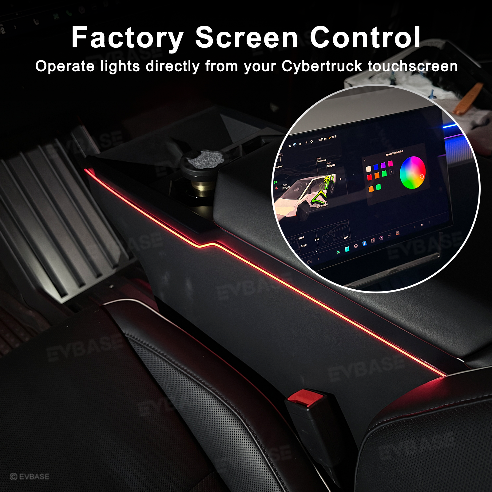 Cybertruck Interior Ambient Lighting Center Console RGB Chasing Lights LED Light Strip with OEM Screen Control