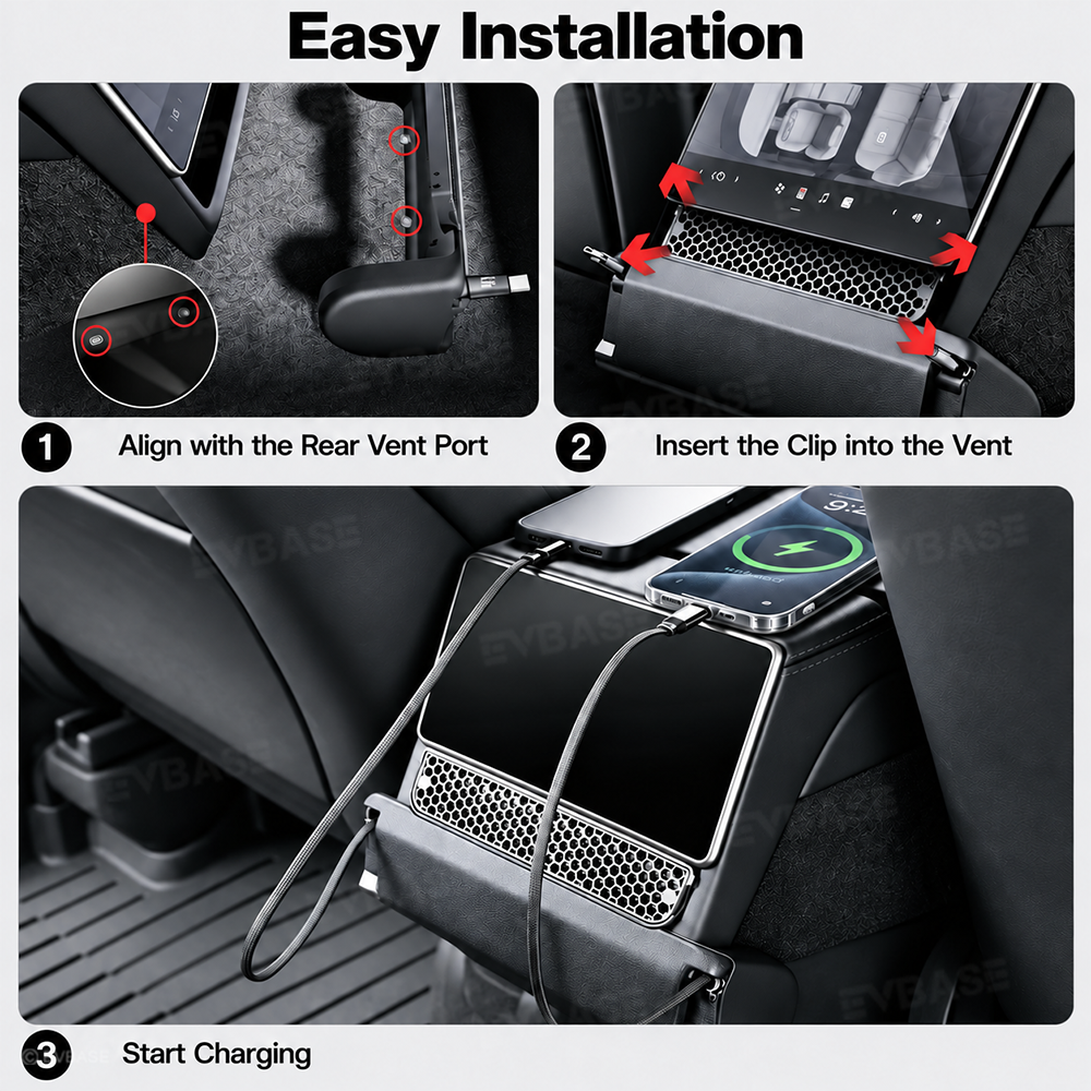 Model Y L Rear Air Vent Expansion Dock with Retractable Charging Cables & Aromatherapy & Air Vent Cover