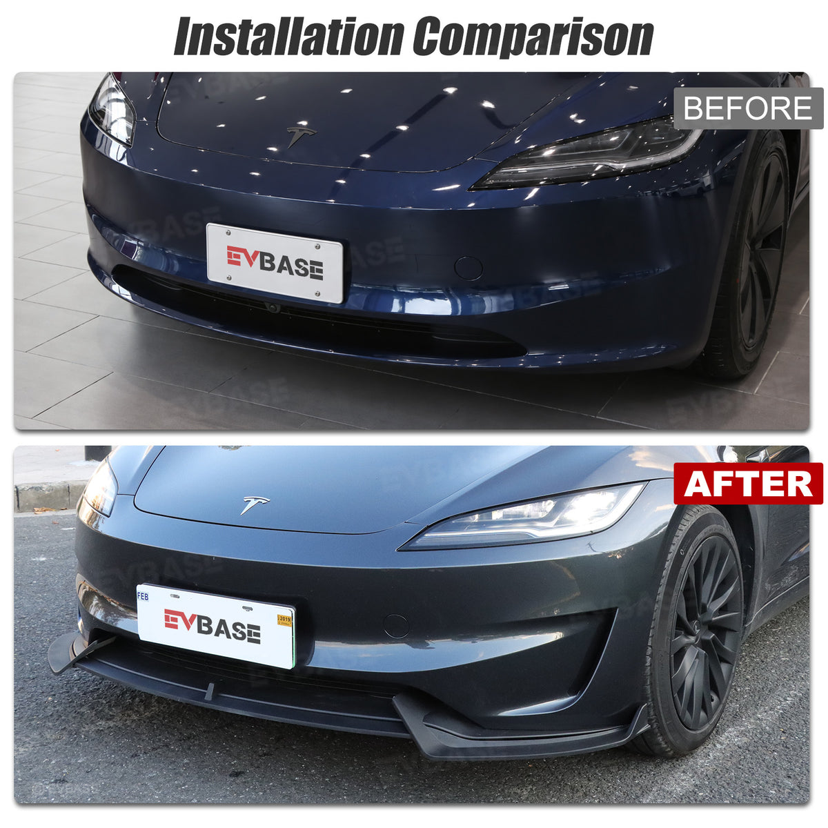 Model 3 Highland Performance Front Lip V‑Style Front Bumper Lip Apron Splitter