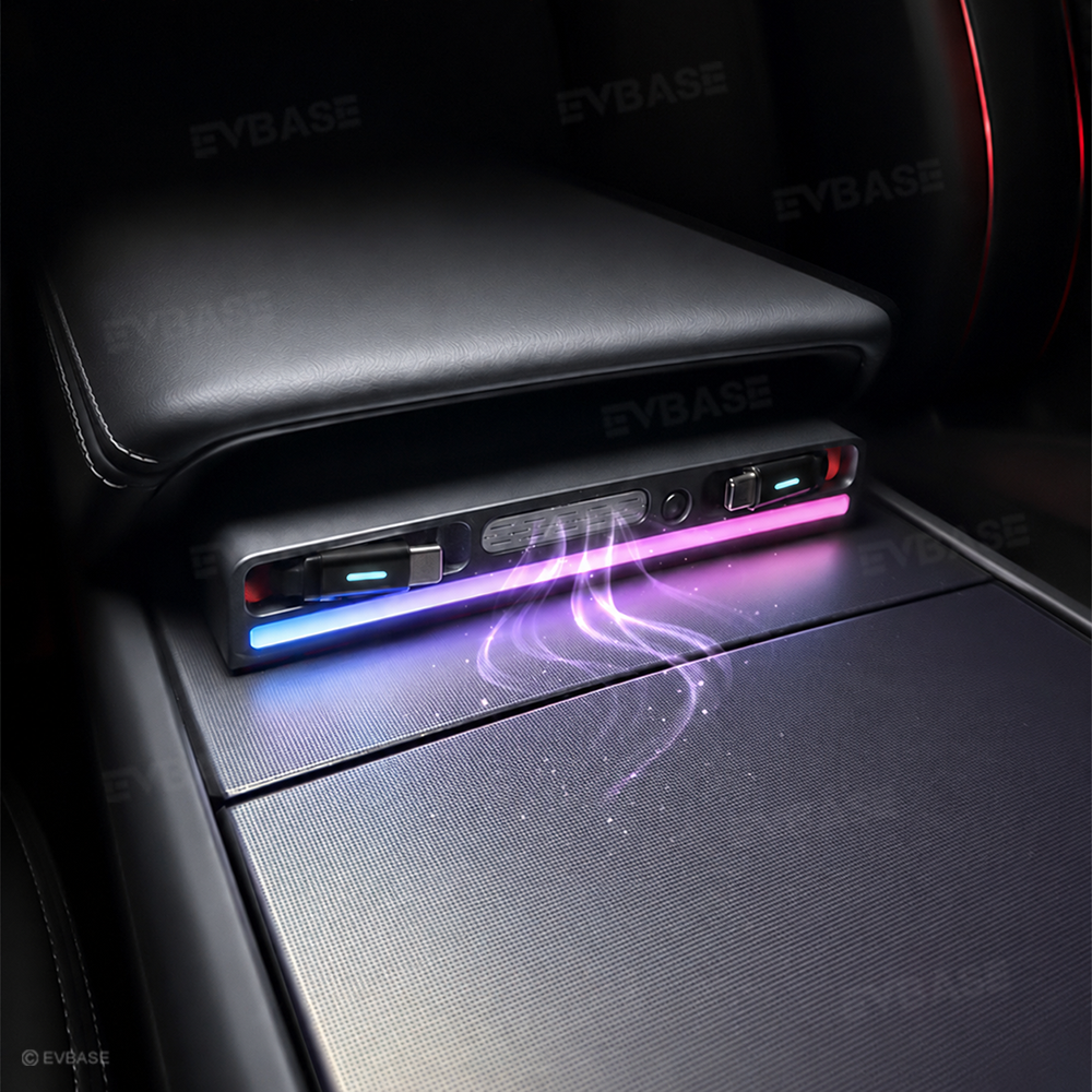 Model Y Juniper Standard /3 Standard Center Console USB Hub Charger with Retractable Charging Cables & RGB Ambient Lighting & Aroma Diffuser