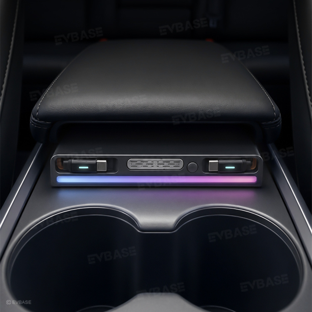 Model Y Juniper Standard /3 Standard Center Console USB Hub Charger with Retractable Charging Cables & RGB Ambient Lighting & Aroma Diffuser