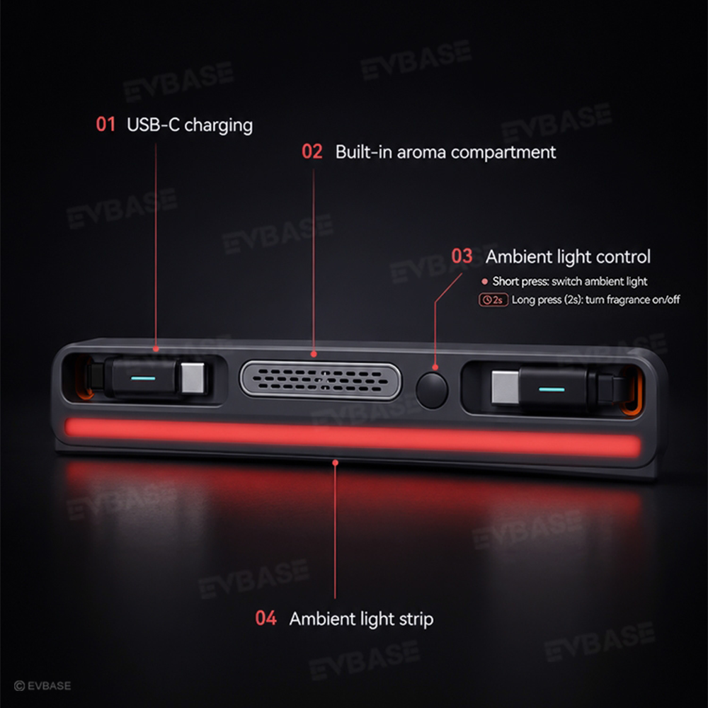 Model Y Juniper Standard /3 Standard Center Console USB Hub Charger with Retractable Charging Cables & RGB Ambient Lighting & Aroma Diffuser