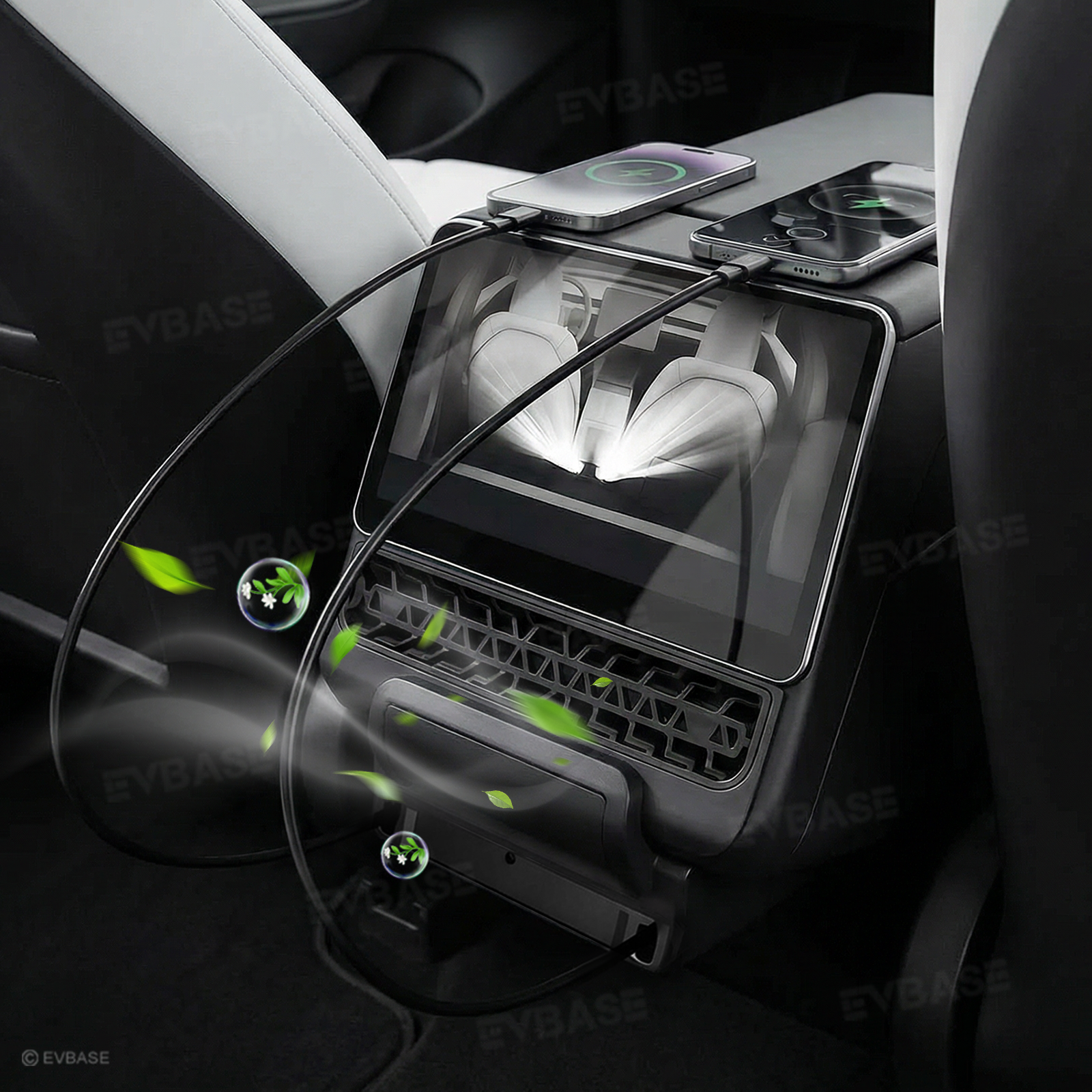 Model Y Juniper/ 3 Highland Rear Vent Expansion Dock 2.0 with Retractable Fast Charging Cables & Aromatherapy & Air Vent Cover for Tesla