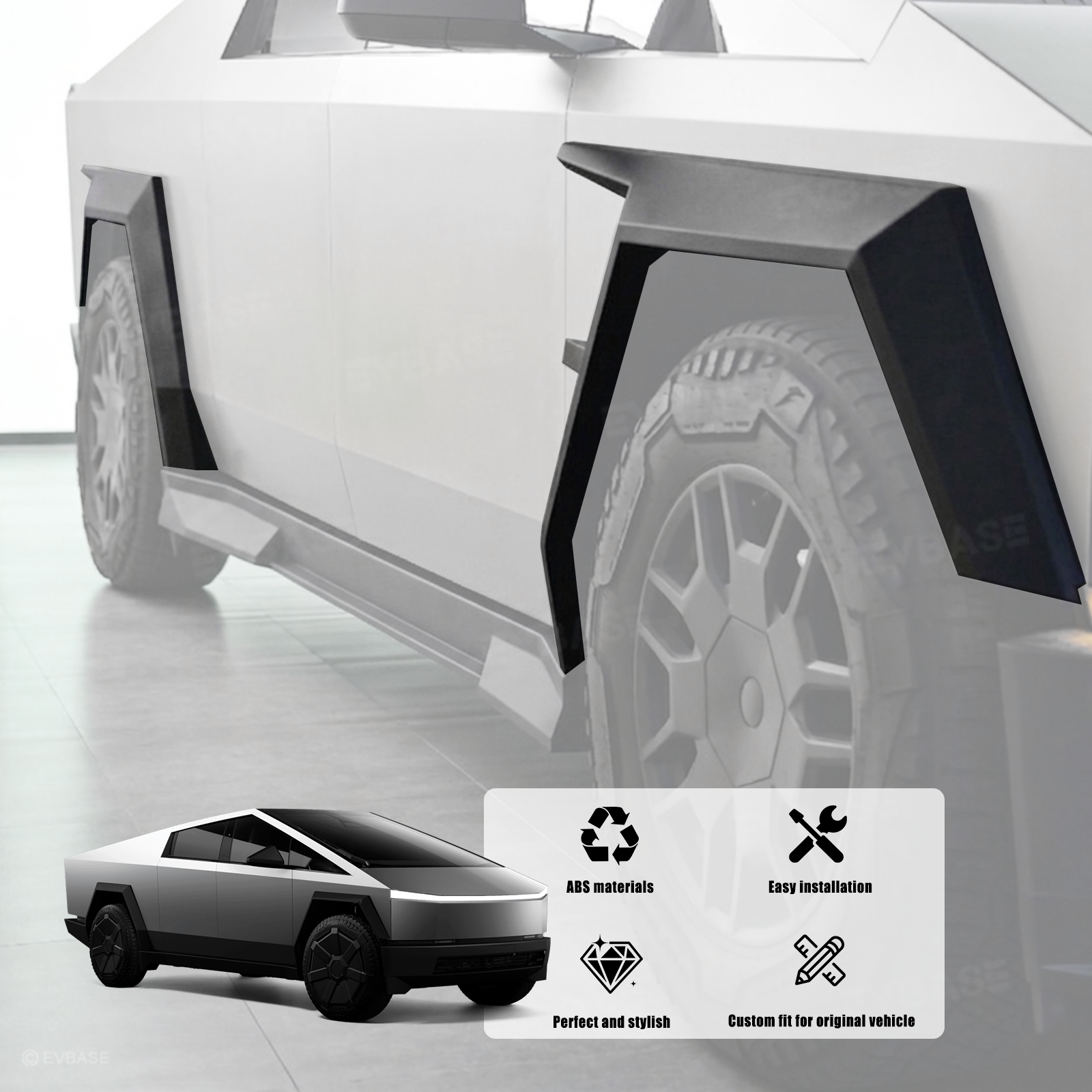 Cybertruck Armor Fender Flares Cover Off-Road Protection ABS Front & Rear Wheel Arches Eyebrow Protector Trim