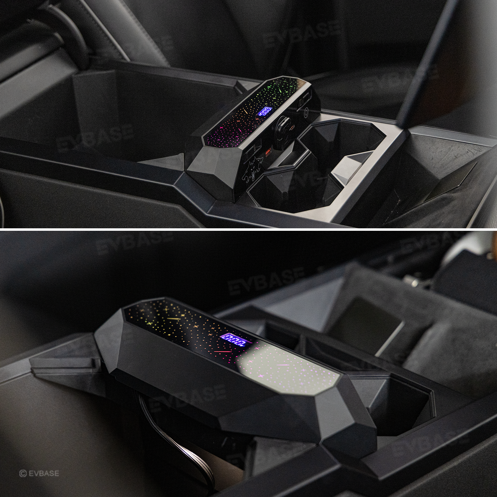 Cybertruck Center Console Multi-Port USB Charging Hub 2.0 with Retractable Cables & 110V AC Outlet (30W PD/QC3.0 Fast Phone Charge)
