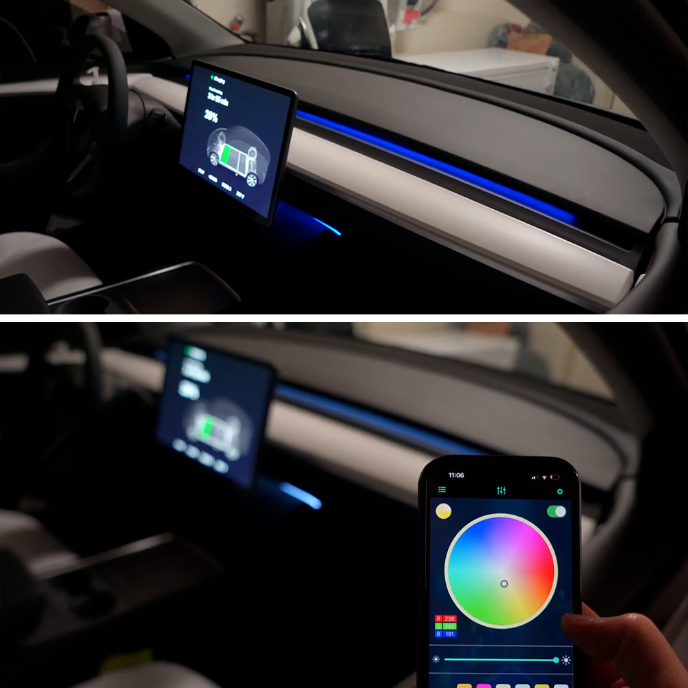Tesla Model 3 Y Interior Ambient Light Under Screen Dashboard Light Music Sync