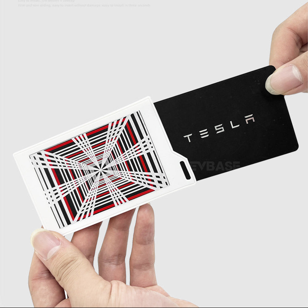 Tesla Key Card Holder Cybertruck Plaid Style for Model 3/Y/X/S (Grey/White)