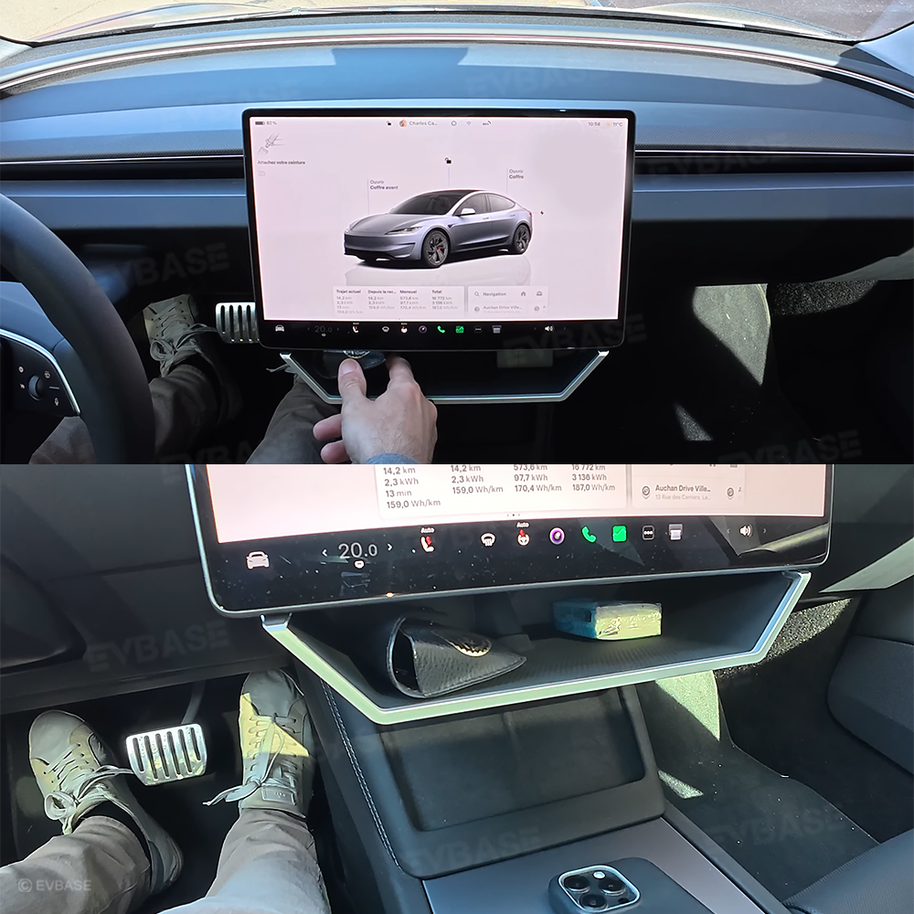 Model Y Juniper/ 3 Highland Under Screen Storage Organizer Cyberpunk Style Center Console Organizer Tray with Anti-Slip Silicone Pad
