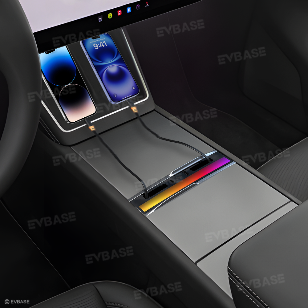 Model Y Juniper Ambient USB Hub & Rear Vent Expansion with Fast-Charge Cables & Strongest Magnet Phone Mount