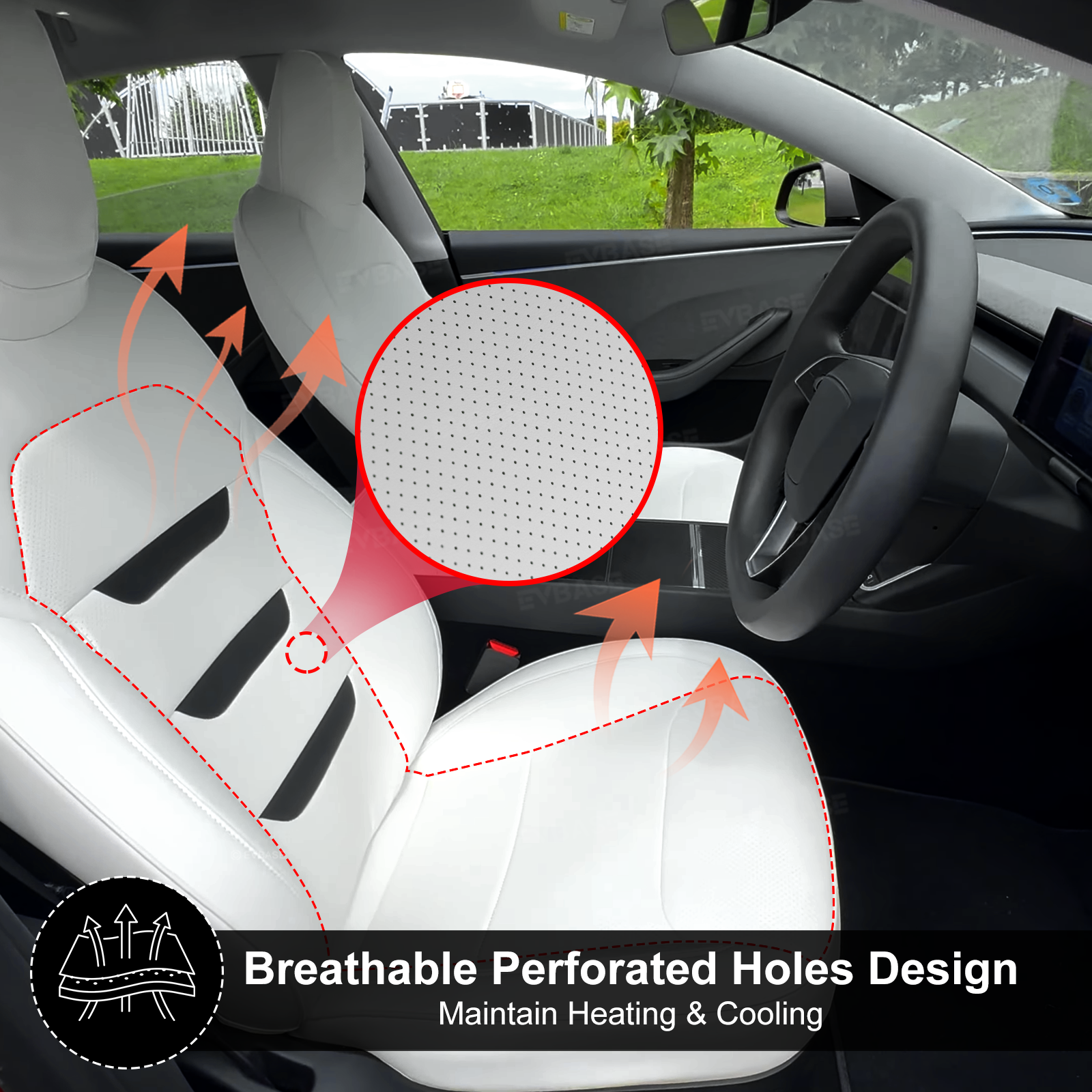 EVBASE Tesla Seat Covers For Model Y/Y Juniper/3 Highland Leather Seat Protector 3-lined Insignia Design