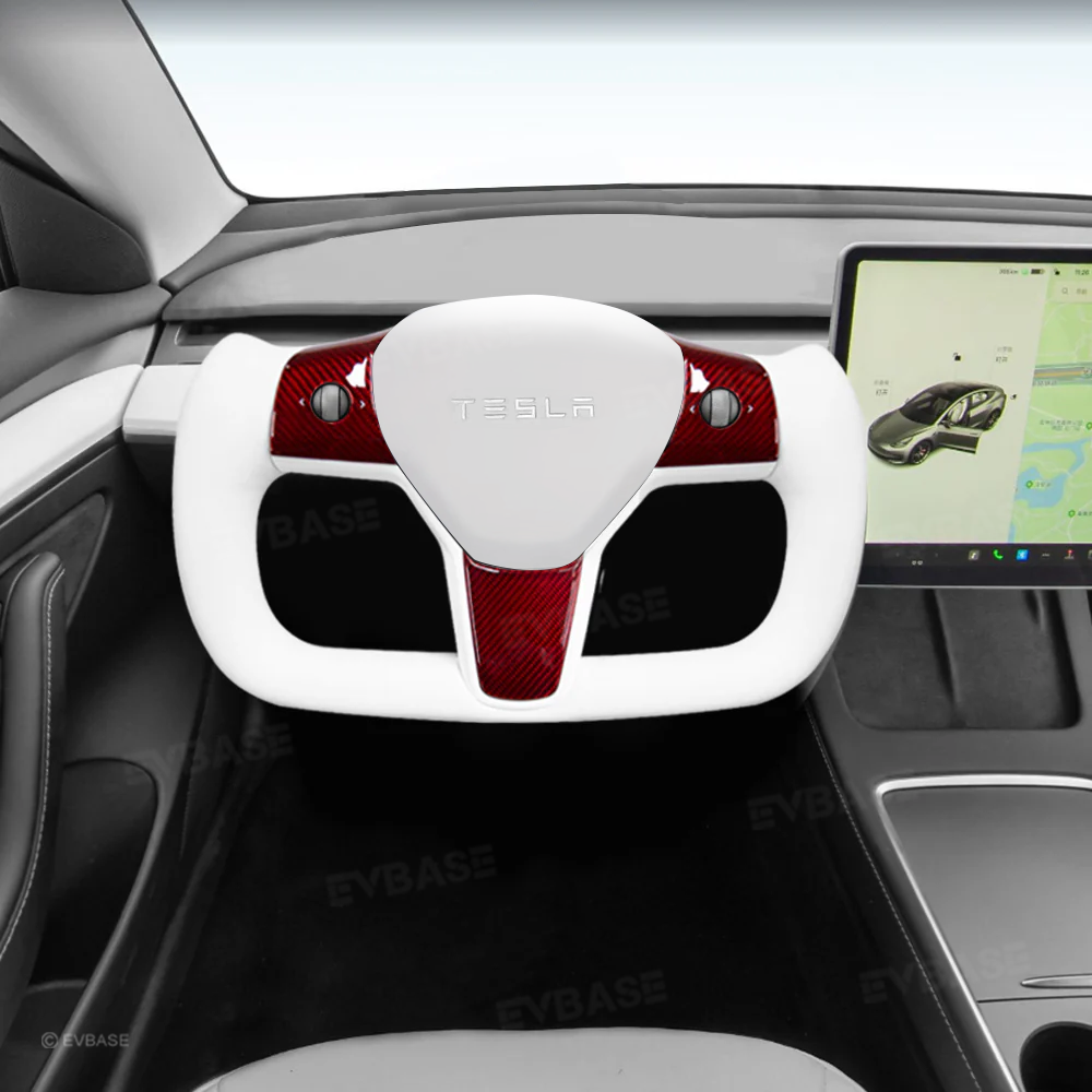 New Model 3 Y Red Carbon Fiber Yoke Steering Wheel for Tesla