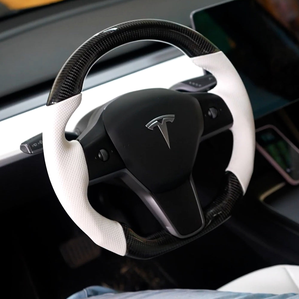 EVBASE Customized Carbon Fiber Steering Wheel for Model 3 Y Tesla Accessories
