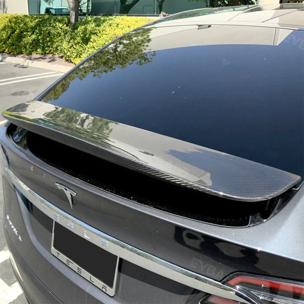 Model X Spoiler Wing Overlay Real Carbon Fiber Wrap Cover Rear Lip Spoiler Trunk Lid for Tesla