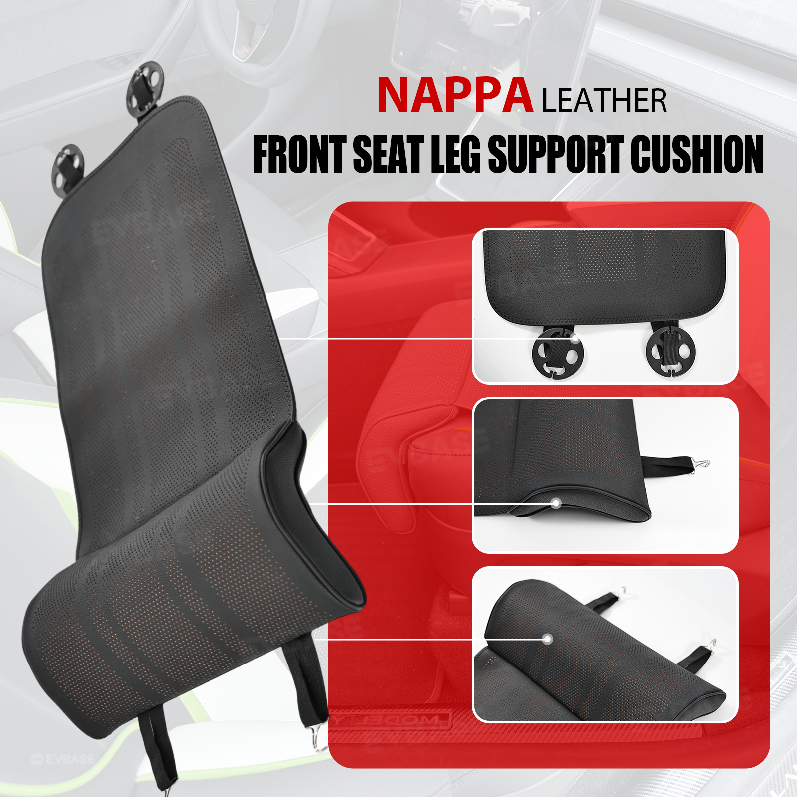 Front Seat Leg Support Cushion Nappa Leather for Tesla Model Y/ Y Juniper & Model 3/ 3 Highland
