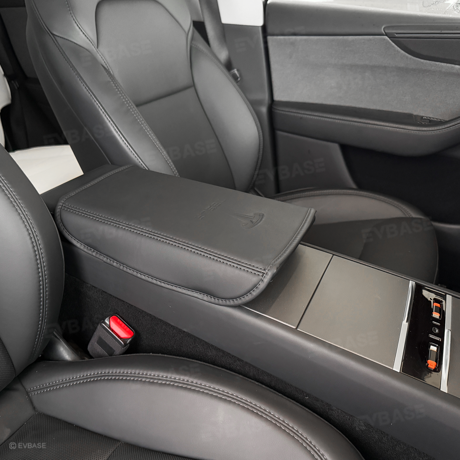 Model Y Juniper/ 3 Highland Armrest Cover PU Leather Center Console Armrest Box Cover with OEM-Style Embossed Logo for Tesla