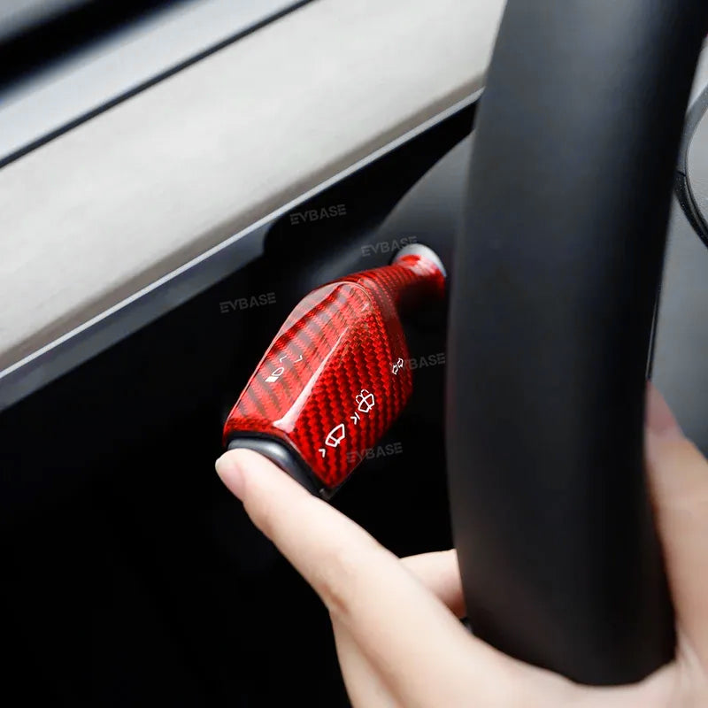 Model 3 Y Red Carbon Fiber Steering Wheel Trim Gear Shift Column Cover Real Carbon Fiber Decoration (Set of 5) for Tesla