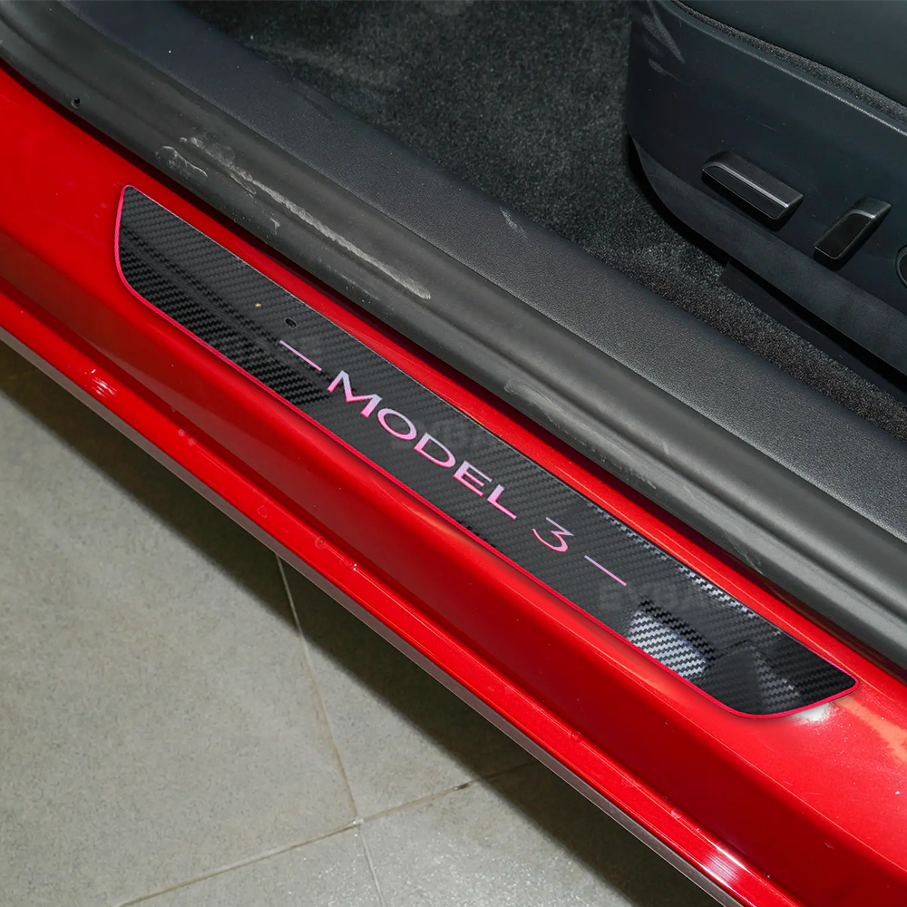 Tesla Model Y 3 Illuminated Door Sill Covers LED Light Trim Protector Carbon Fiber Style