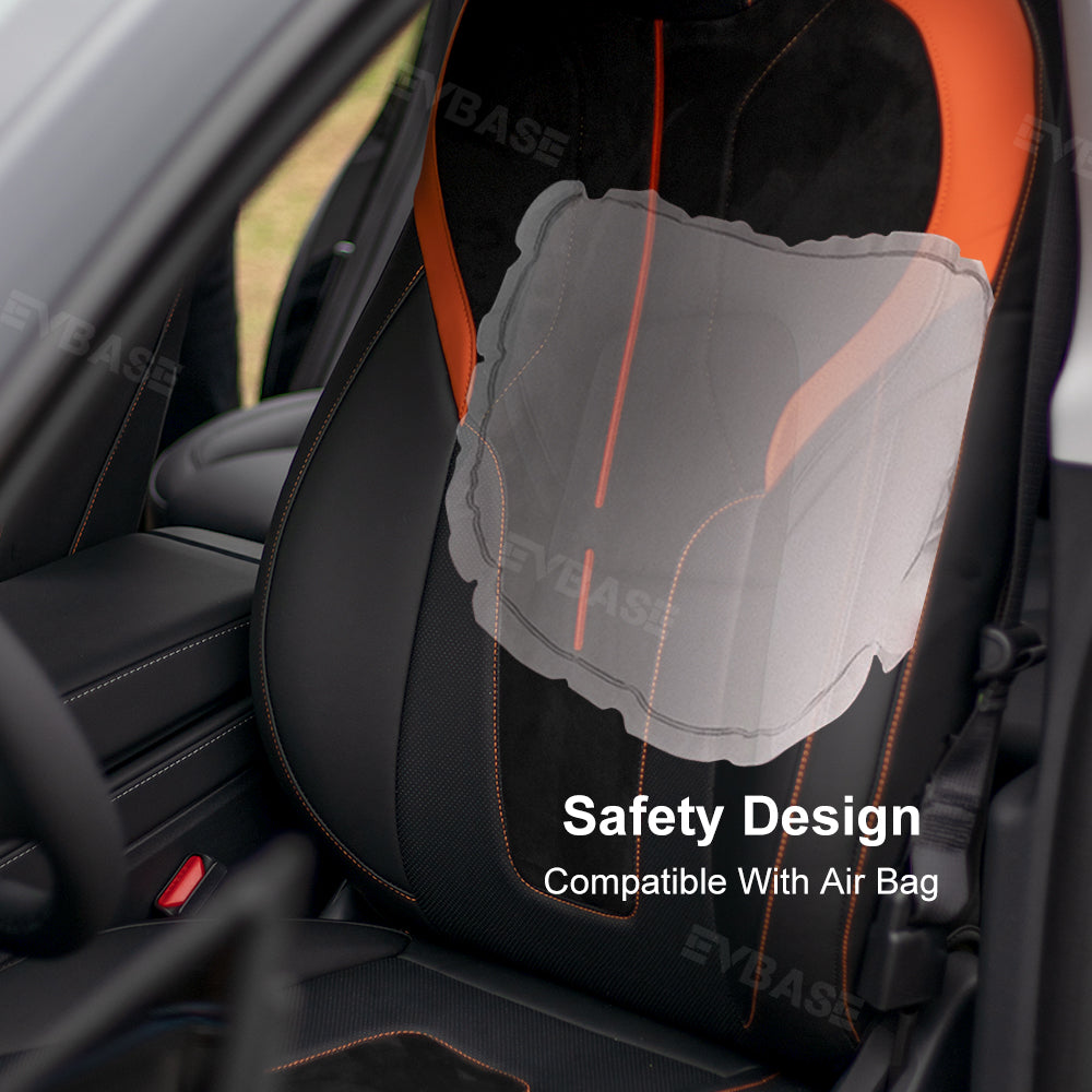 Tesla Model 3 Y Seat Covers NAPPA & Suede Leather Breathable All-Inclusive Seat Protector (Black & Orange)