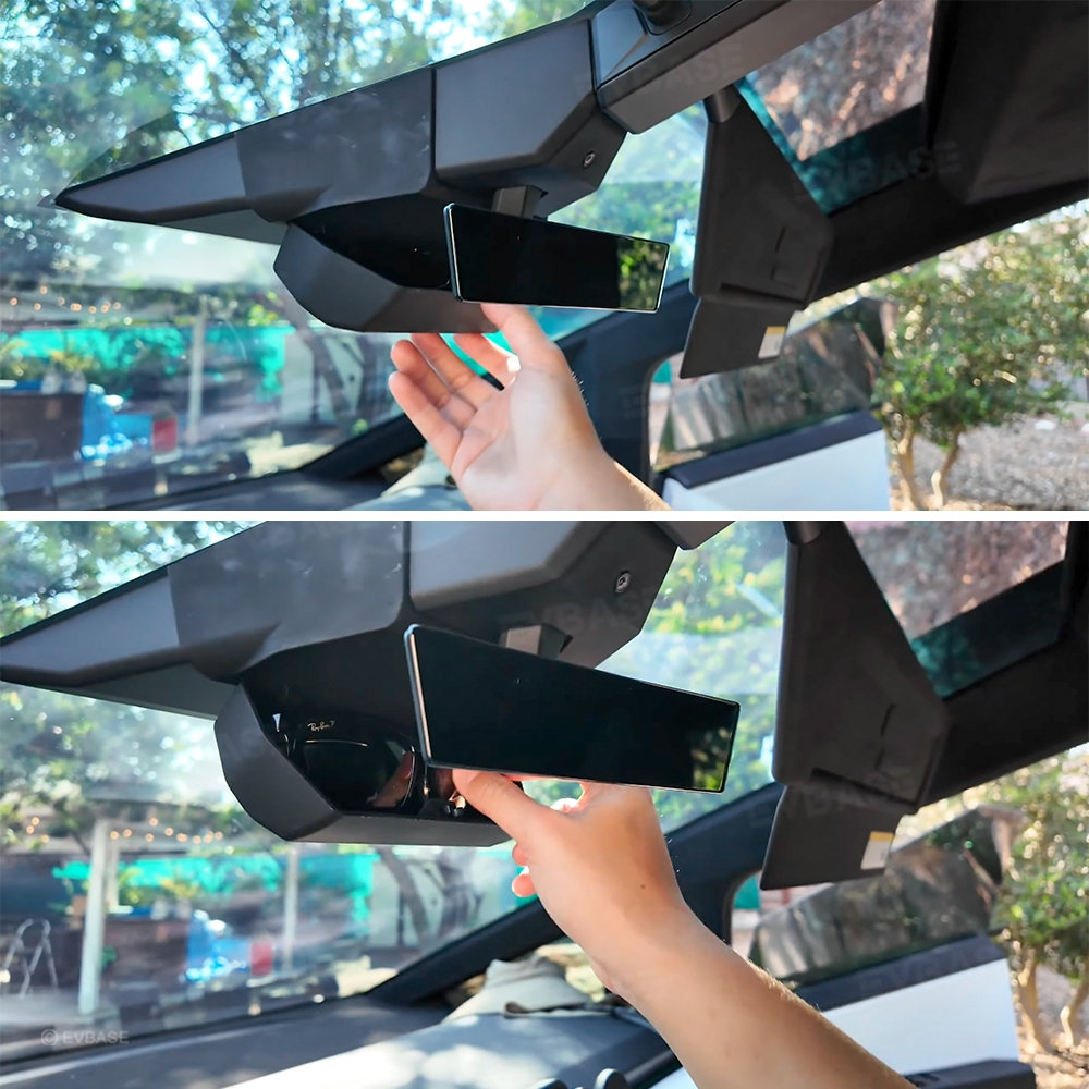 Tesla Cybertruck Sunglasses Holder Organizer ABS Flock Lined Glasses Storage Box Behind Rearview Mirror