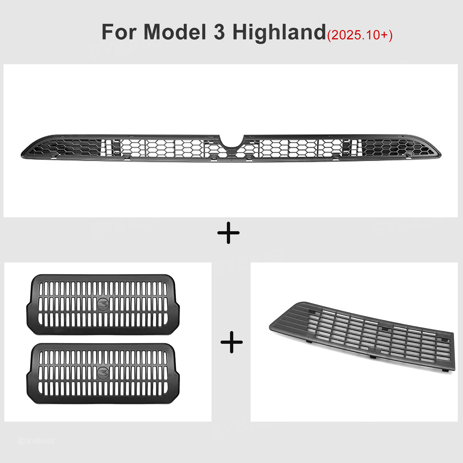 Model 3 Highland Radiator Grille Mesh Insert & Air Intake Vent Cover & Under-Seat Air Vent Cover Backseat Air Flow Outlet Protector