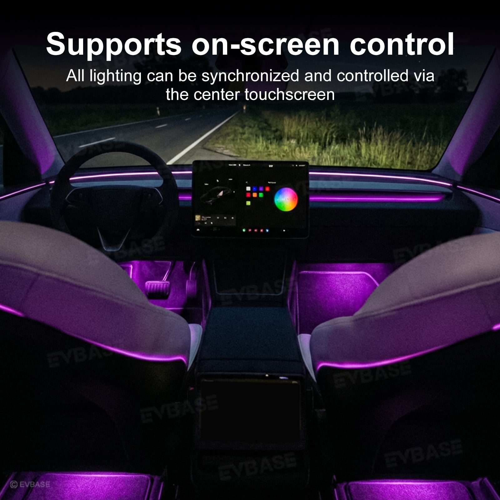 Model 3 Highland Interior Ambient Lighting Kit RGB LED Light Strips Neon Lights with Factory Screen Control