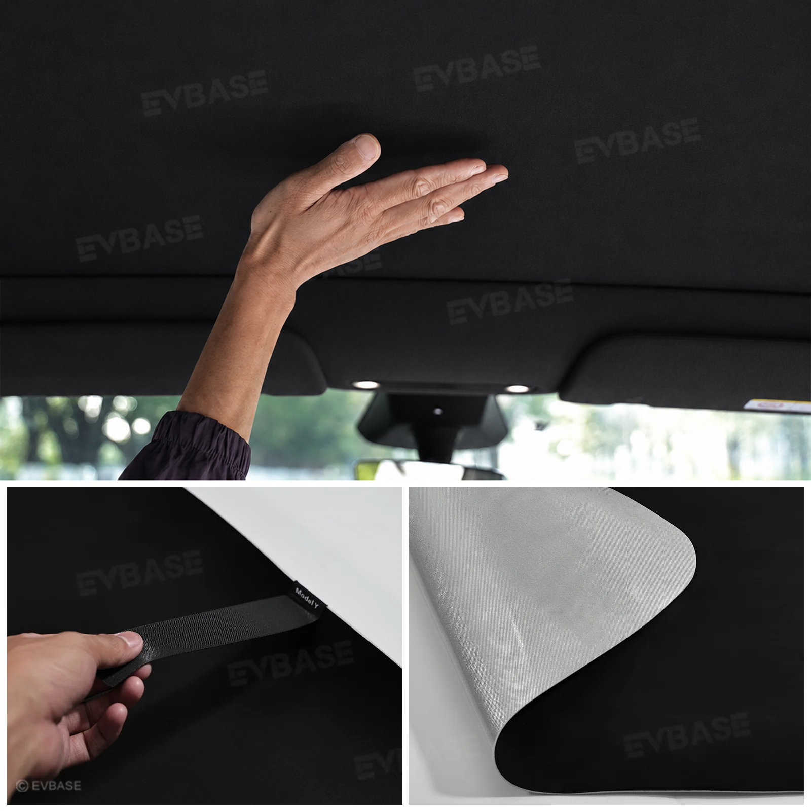 Model Y L Glass Roof Sunshade Silicone Electrostatic Sunroof Shade Heat Insulation UV Protection Faux Suede Sun Visor