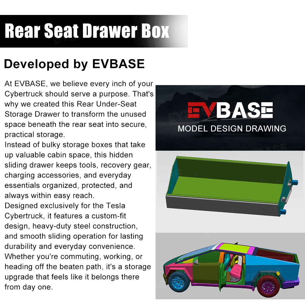 Cybertruck Rear Under-Seat Gear Tunnel Slide Tray Sliding Under-Seat Hidden Storage Drawer